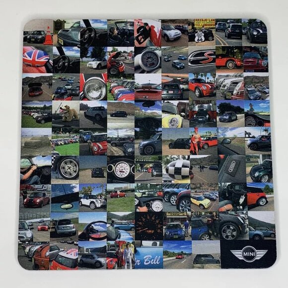 Mini Cooper Car Photo Montage Collage 7" Square Computer Mouse Pad - Picture 1 of 3